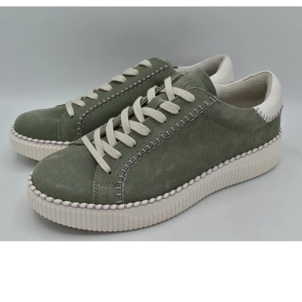 Sofft Frazier Sneaker Women 10 Hedge Green White Suede Platform Shoes NWB